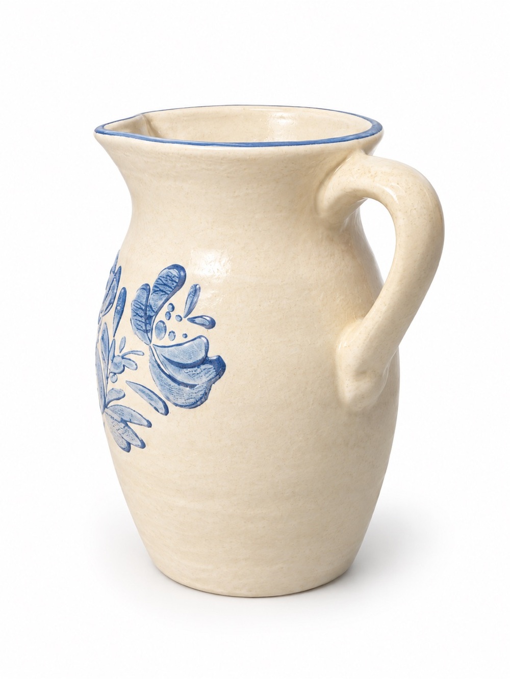 Ceramic Floral Pitcher in Cream & Blue